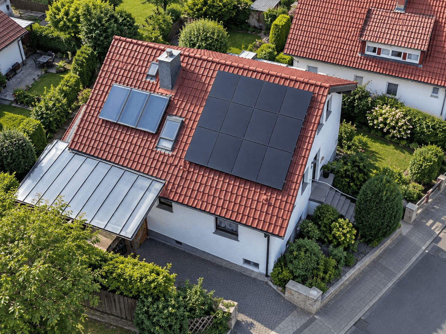 Photovoltaik-Anlage aus der Vogelperspektive – reales Projekt der Zander-Gruppe in der Region